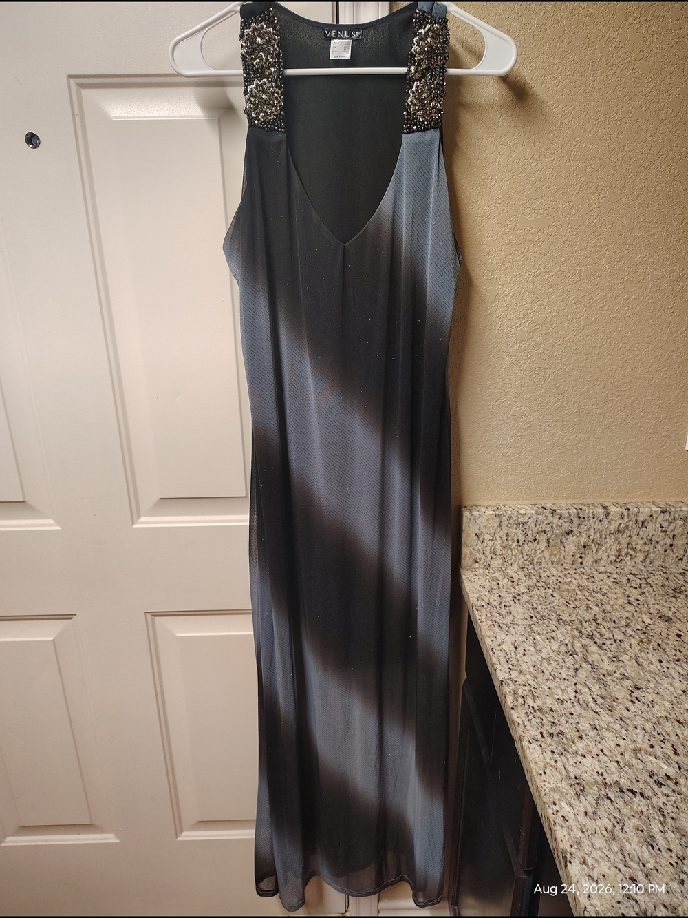 Venus Black & Gray Beaded Strap Evening Dress